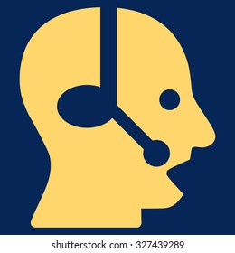 Operator vector icon. Style is flat symbol, yellow color, rounded angles, blue background.