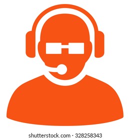 Operator vector icon. Style is flat symbol, orange color, rounded angles, white background.