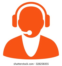 Operator vector icon. Style is flat symbol, orange color, rounded angles, white background.