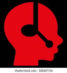 Operator vector icon. Style is flat symbol, red color, rounded angles, black background.