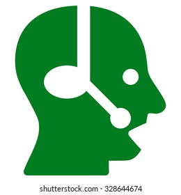 Operator vector icon. Style is flat symbol, green color, rounded angles, white background.