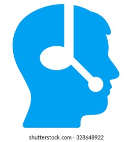 Operator vector icon. Style is flat symbol, blue color, rounded angles, white background.