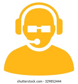 Operator vector icon. Style is flat symbol, yellow color, rounded angles, white background.