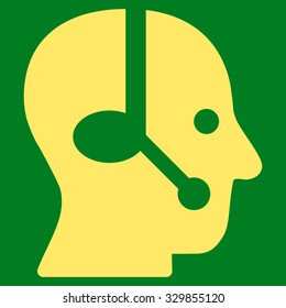 Operator vector icon. Style is flat symbol, yellow color, rounded angles, green background.