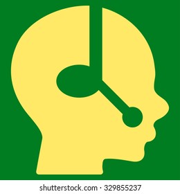 Operator vector icon. Style is flat symbol, yellow color, rounded angles, green background.