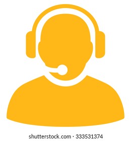 Operator vector icon. Style is flat symbol, yellow color, rounded angles, white background.