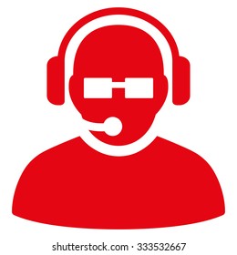 Operator vector icon. Style is flat symbol, red color, rounded angles, white background.