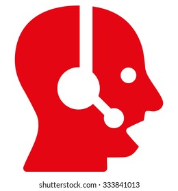 Operator vector icon. Style is flat symbol, red color, rounded angles, white background.