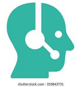Operator vector icon. Style is flat symbol, cyan color, rounded angles, white background.