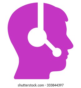 Operator vector icon. Style is flat symbol, violet color, rounded angles, white background.