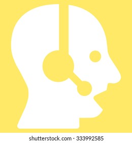 Operator vector icon. Style is flat symbol, white color, rounded angles, yellow background.