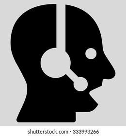 Operator vector icon. Style is flat symbol, black color, rounded angles, light gray background.