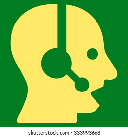Operator vector icon. Style is flat symbol, yellow color, rounded angles, green background.