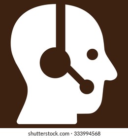 Operator vector icon. Style is flat symbol, white color, rounded angles, brown background.