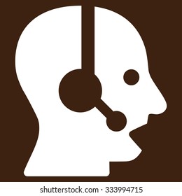 Operator vector icon. Style is flat symbol, white color, rounded angles, brown background.