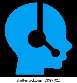 Operator vector icon. Style is flat symbol, blue color, rounded angles, black background.