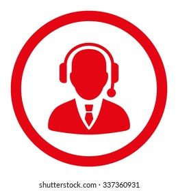 Operator vector icon. Style is flat rounded symbol, red color, rounded angles, white background.