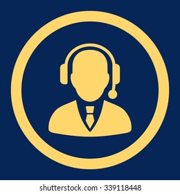 Operator vector icon. Style is flat rounded symbol, yellow color, rounded angles, blue background.