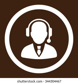 Operator vector icon. Style is flat rounded symbol, white color, rounded angles, brown background.
