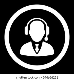 Operator vector icon. Style is flat rounded symbol, white color, rounded angles, black background.