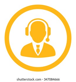 Operator vector icon. Style is flat rounded symbol, yellow color, rounded angles, white background.