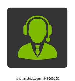 Operator vector icon. Style is flat rounded square button, eco green and gray colors, white background.