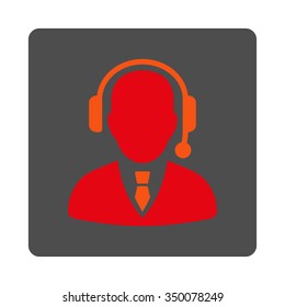 Operator vector icon. Style is flat rounded square silver button with red symbol, white background.