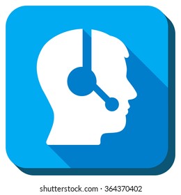 Operator vector icon. Style is rounded square light blue button with long shadows. Symbol color is white.