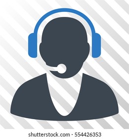 Operator vector pictogram. Illustration style is flat iconic bicolor smooth blue symbol on a hatched transparent background.