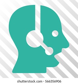 Operator vector pictogram. Illustration style is flat iconic cyan symbol on a hatch transparent background.