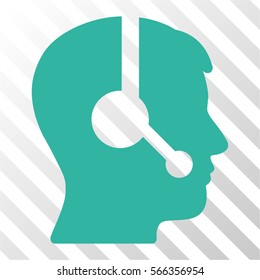 Operator vector pictogram. Illustration style is flat iconic cyan symbol on a hatched transparent background.