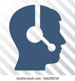 Operator vector pictogram. Illustration style is flat iconic blue symbol on a hatched transparent background.