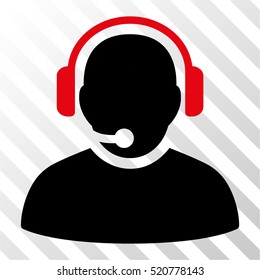 Operator vector pictograph. Illustration style is flat iconic bicolor intensive red and black symbol on a hatched transparent background.