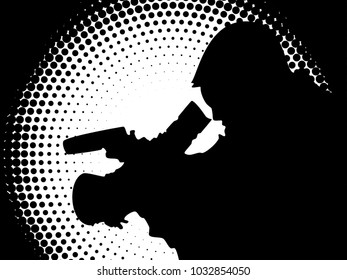 Operator with a video camera. Silhouette. Halftone