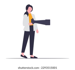 Operador o videógrafo con equipo de estudio profesional de dibujos animados planos de color ilustración vectorial aislados en fondo blanco