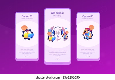 Operator wearing headset at computer cold calling to a potencial client. Cold calling, old school marketing, telemarketing sales concept. Mobile UI UX GUI template, app interface wireframe