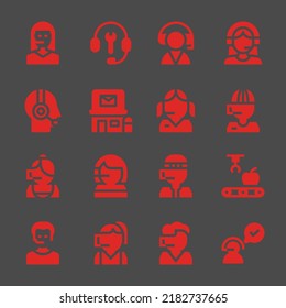 iconos web del operador. Teleoperador y soporte al cliente, soporte al cliente y símbolo del centro de llamadas, señales vectoriales