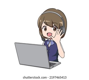 Operator woman calling in front of PC