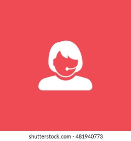 Operator Woman Flat Icon On Red Background