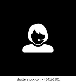 Operator Woman Flat Icon On Black Background