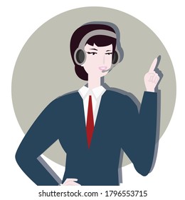 Operator woman to make a forefinger concept. Creative idea design. Flat vector for template, brochure or presentation.