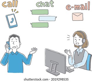 An operator woman who responds to a man who inquires at a call center