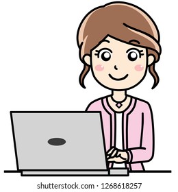 An operator work on laptop with smile. This can use for presentation, website, book, business card.