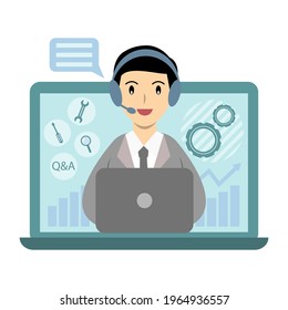 Operator working in customer service , call center, it supporter, hotline, help and support department cartoon vector.