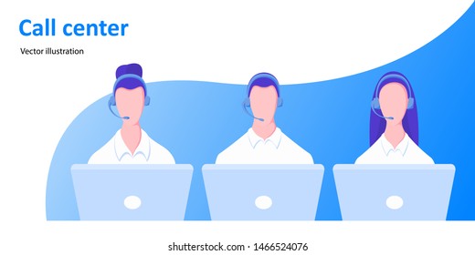 Operators call center office. Vector illustration. Eps 10.
