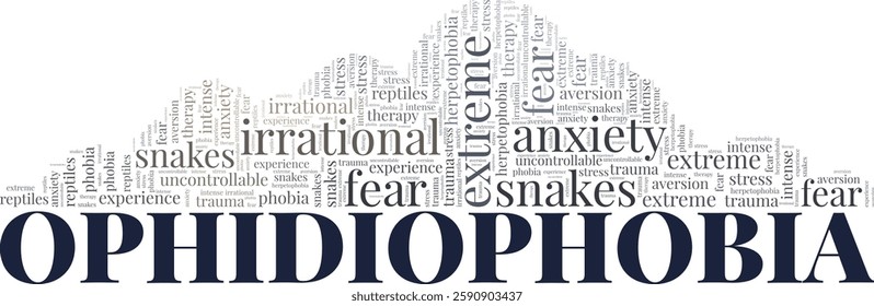 Ophidiophobia: Fear of Snakes word cloud conceptual design isolated on white background.