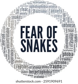 Ophidiophobia: Fear of Snakes word cloud conceptual design isolated on white background.