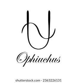 Ophiuchus with name. New horoscope with 13 zodiac signs. From November 30 to December 18. Astrology, fortune telling, constellation, stars, ascendant. Casual style with black strokes