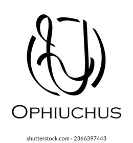 Ophiuchus with name. New horoscope with 13 zodiac signs. From November 30 to December 18. Astrology, fortune telling, constellation, stars, ascendant. Casual style with black strokes