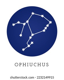 Ophiuchus zodiac sign celestial asterism on dark night sky vector illustration. 13th zodiac sign of eastern horoscope calendar. Mysterious ophiuchus astrological sign constellation scheme.